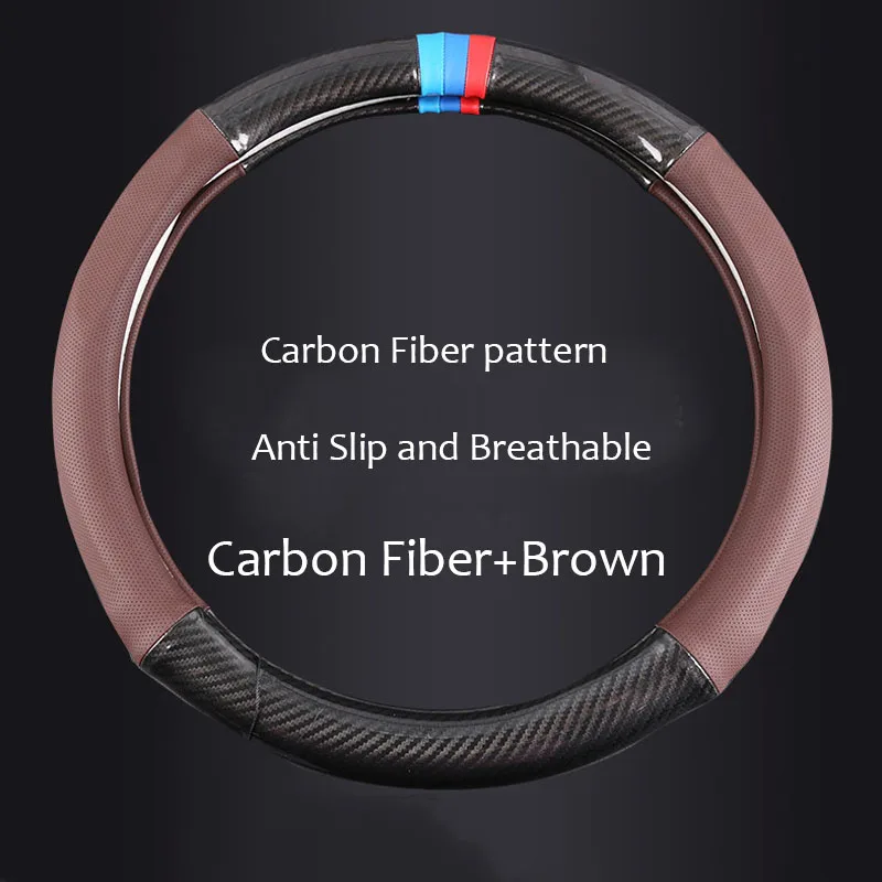 Carbon Fiber Leather Car Steering Wheel Cover Anti Slip and Breathable Car Handlebar Cover Four Season Universal Car Accessories image 6