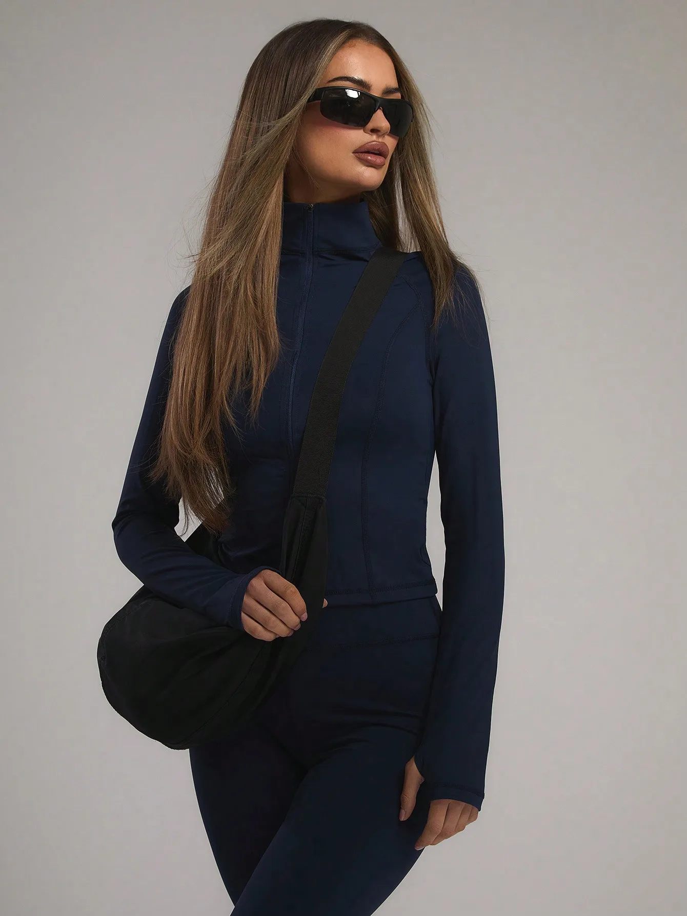 Chaqueta Deportiva Ajustada de Manga Larga con Cierre y Cuello Alto para Mujer, para Gimnasio, Tenis, Pádel, Otoño Invierno