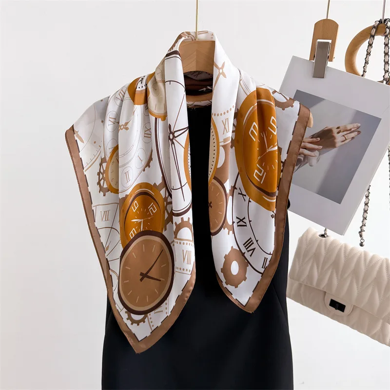 70*70cm Modischer bedruckter quadratischer Schal für Damen, weicher Satin-Seidenschal, eleganter Damen-Hijab, Halstuch, luxuriöser Schal für Reisen