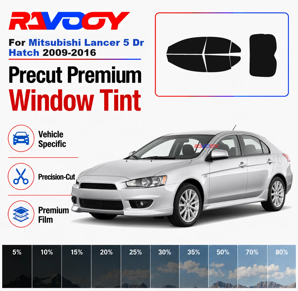 

Premium Precut Window Tint Kit Front Rear Windows Rear Windshield For Mitsubishi Lancer 5 Dr Hatch 2009-2016 Nano Ceramic Film