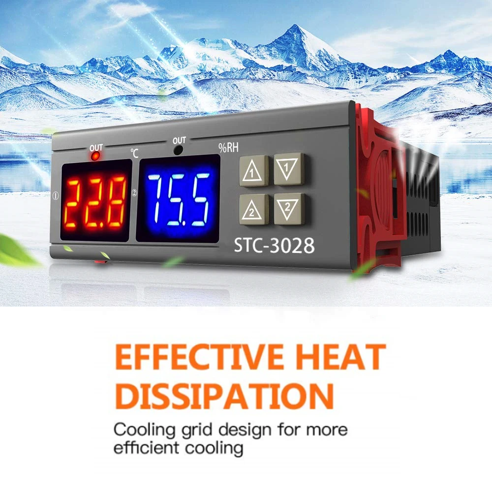 1PC Dual Digital Thermostat Temperature Humidity Control STC-3028 Thermometer Hygrometer Incubator Controller AC 220V DC 12V 24V