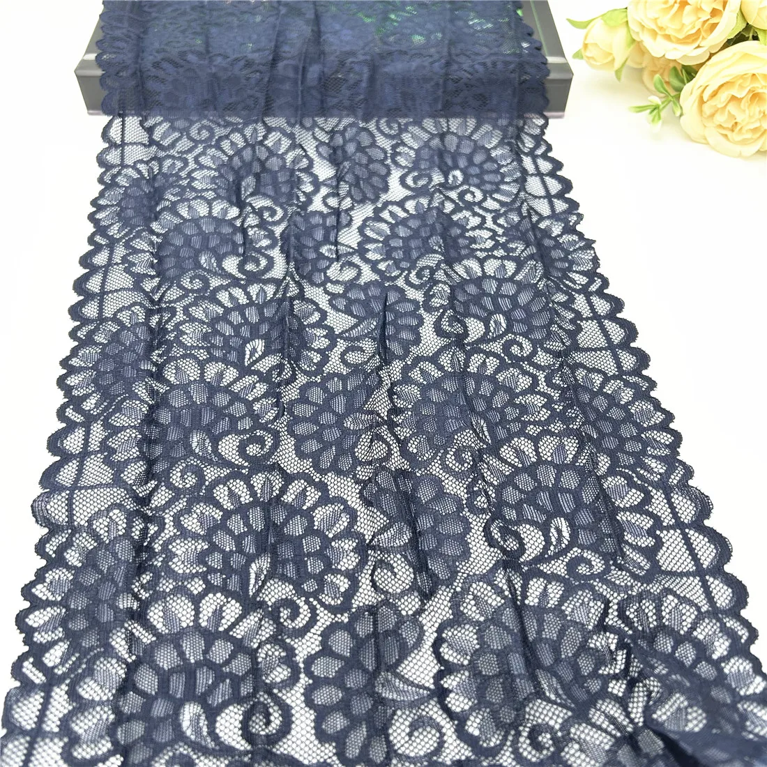 3Y/lot 9 1/2 inch 24cm Dark Blue Elastic Stretch Lace Skirt Hem Sewing Craft DIY Apparel Fabric Wedding Sleeve Lace Lingerie