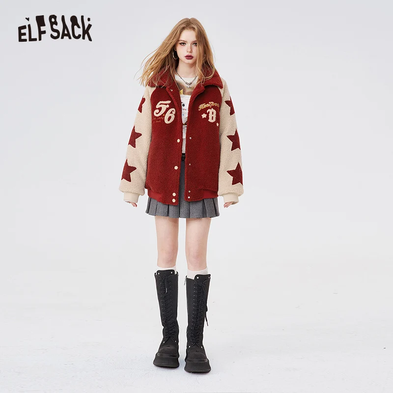 ELFSACK Outwears Embroidery Fleece Casual Sport Style Baseball jersey Women 2024 Spring New Design Outwears