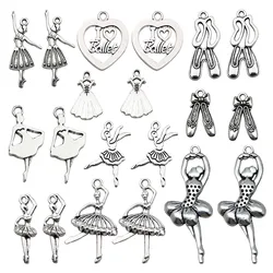 20pcs Ballerina Girl Design Charms Alloy I Love Ballet Pendants For DIY Bracelets Necklaces Earrings Jewelry Making Accessories