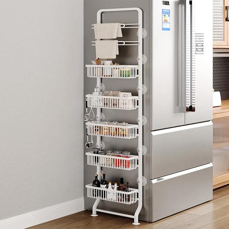 Refrigerator Side Gap Storage Rack Pull Out Narrow Kitchen Basket Wall Mounted Sliding Spice Rack Space Saving Kitchen Organizer
