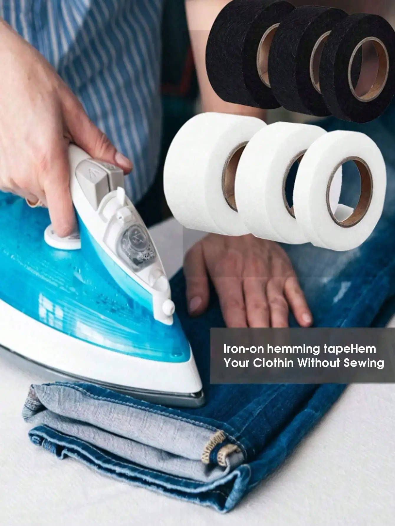 1pc Double-Sided Iron-On Hemming Tape Strong Adhesive Heat Bonding Tape Iron-On Fusible Web For Clothing Alterations Pants Jeans