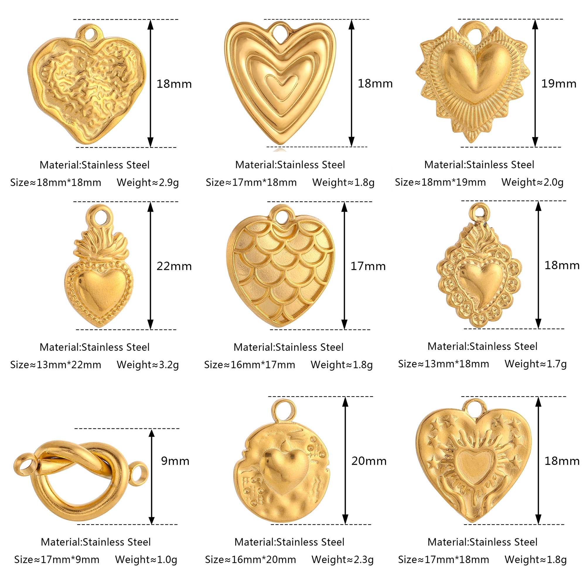 3Pcs Heart Connector Pendant for Bracelet Necklace Stainless Steel Love Flaming Sacred Heart Charms Diy Valentine Jewelry Making