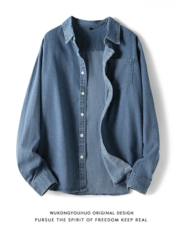 

Loose Men's Denim irt Long Sve Autumn Sle Casual Comfortable Cotton Polyester Fabric ort Sve Stand Collar C...