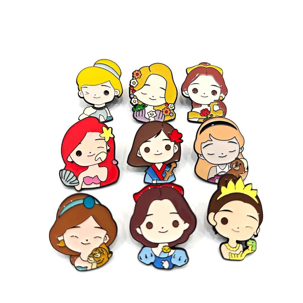 

Cute Disney Princess Brooches Cartoon Girl Enamel Lapel Pins for Clothes Bag Jewelry Anime Snow Whit Ariel Metal Badges Gifts