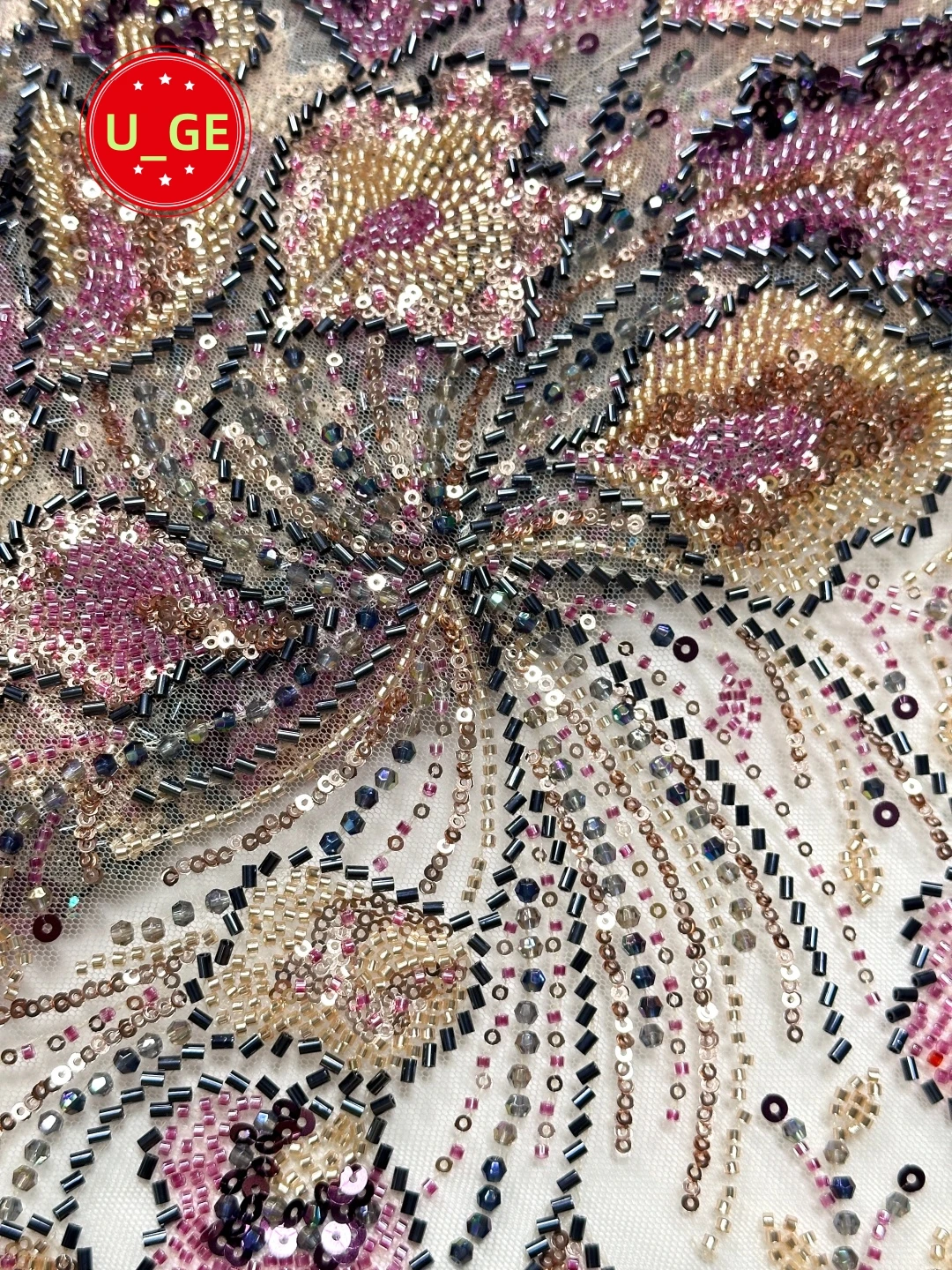 

2026Wholesale Ultra Elegant Soft Tulle Lace Fabric with Beads & Stones Fabric – High Quality for Party Evening DressesU_GE9685