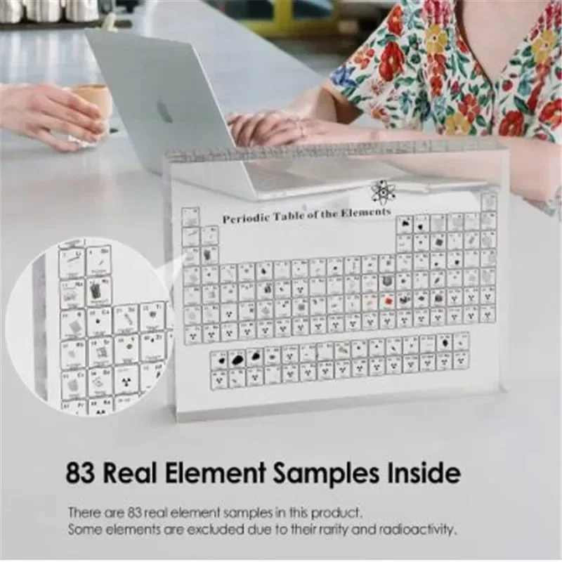 Acrylic Periodic Table Desk Display with Real Elements Kids Teaching School Day Birthday Party Gifts Chemical Element Home Decor