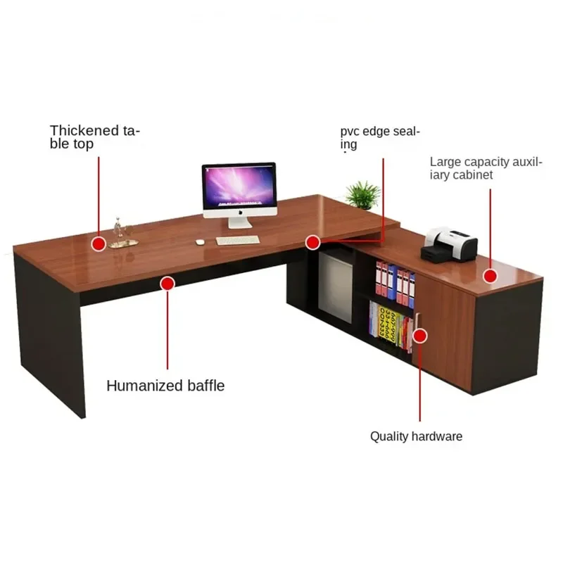 مكتب مكتب تنفيذي أسود قائم على شكل حرف L رف زاوية مكاتب كمبيوتر محمول لوازم أرضية الكمبيوتر الأثاث الحديث #3