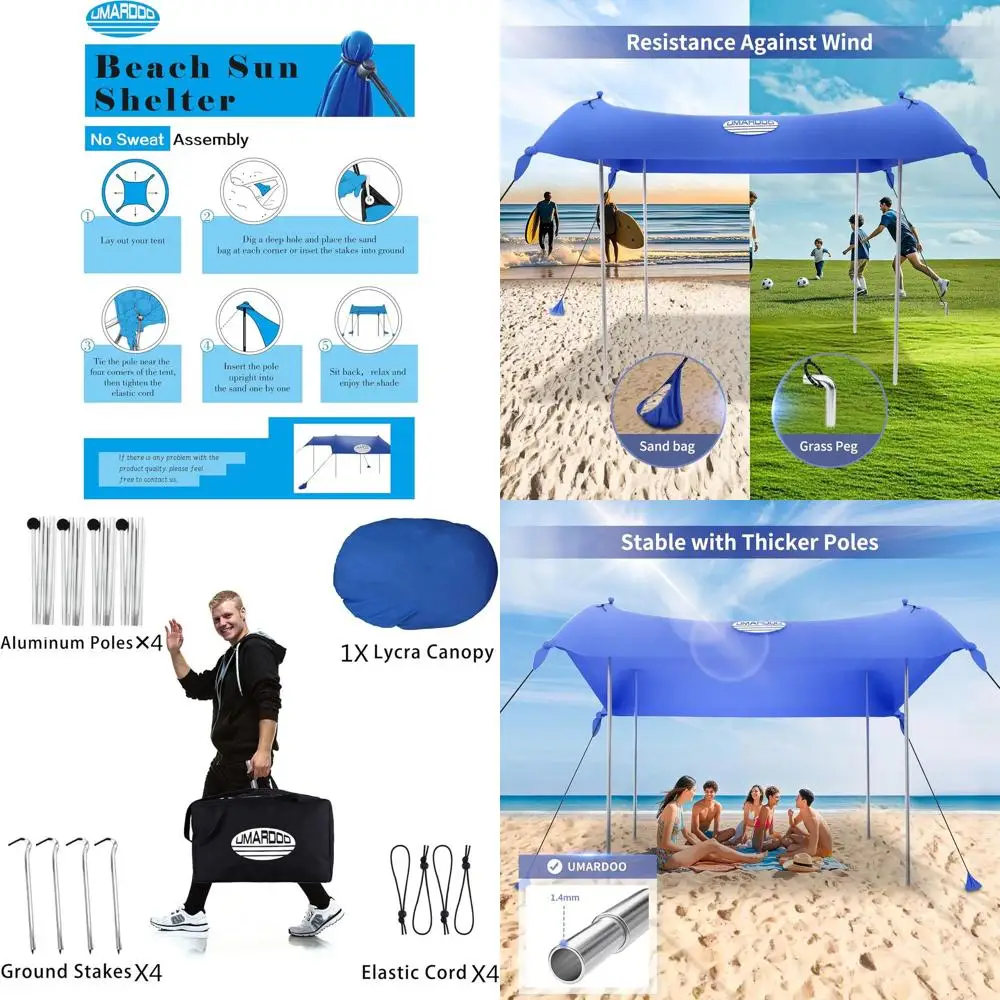 

Portable 10x10 Family Beach Tent with UPF 50+ Sun Protection, Easy Setup, and Carry Bag (Blue)