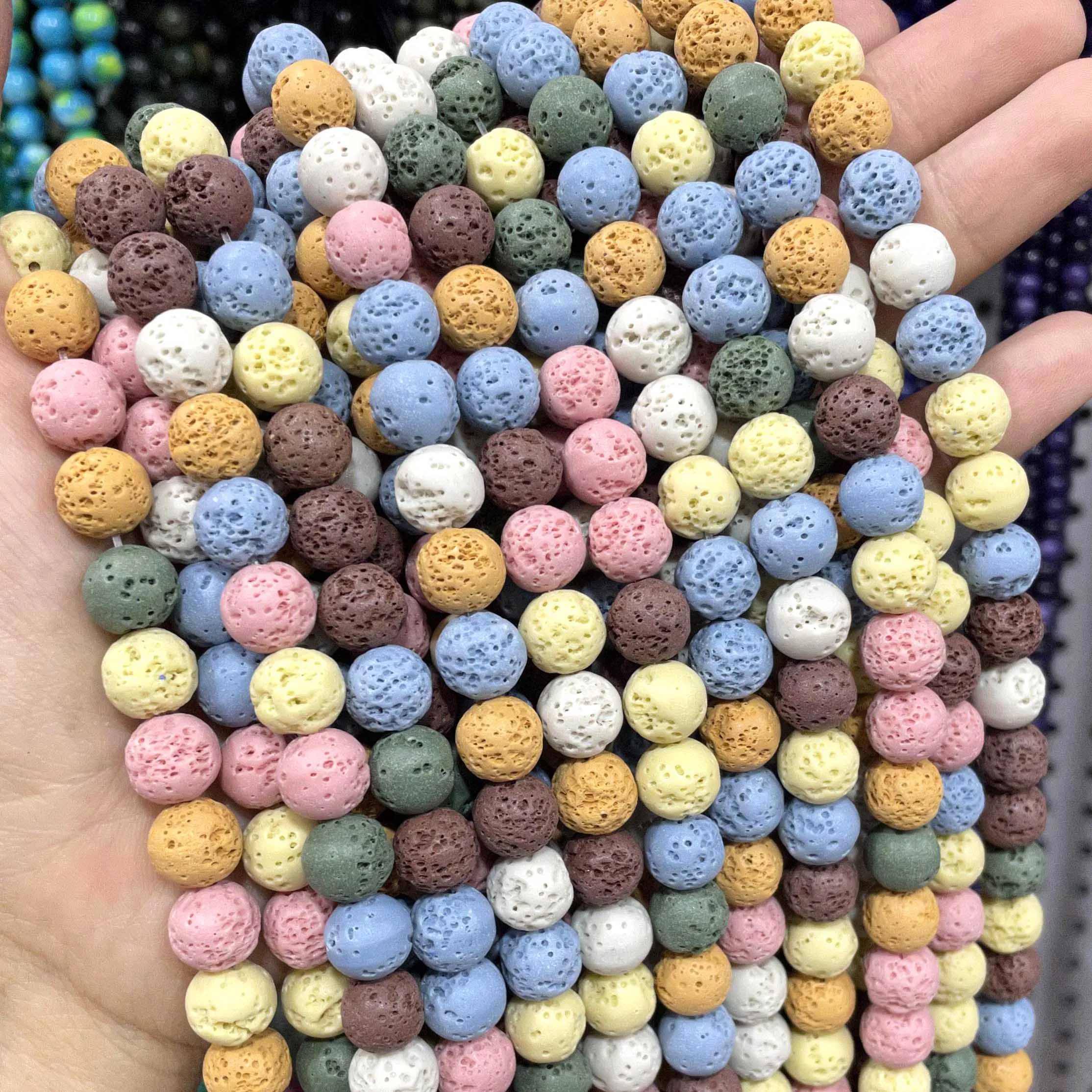 حبات من الحجر الطبيعي لصنع المجوهرات ، حمم ملونة ، صخور بركانية ، فاصل دائري فضفاض ، أساور تصنعها بنفسك ، ترصيع الأذن ، 6 * ، 8 * ، 10 *