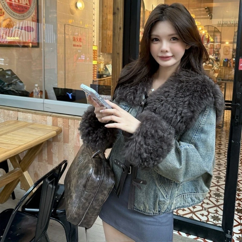 المألوف النمط الأجنبي قصيرة البحرية طوق الراقية معطف المرأة مزاجه الحد من العمر الشتاء الدنيم الرجعية الدافئة أسفل سترة #4