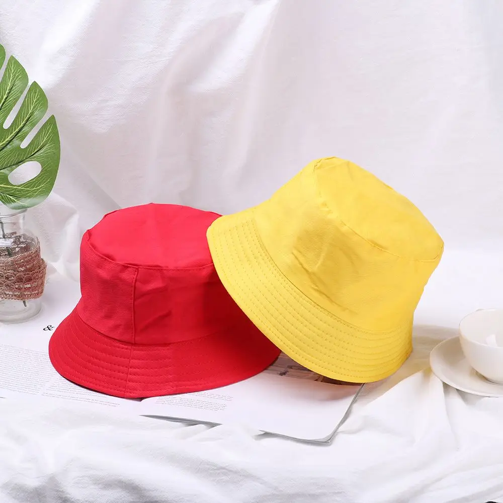 Unisex Cotton Bucket Hats Summer Foldable Sunscreen Panama Hat Solid Color Hip Hop Wide Brim Beach UV Protection Fisherman Hat