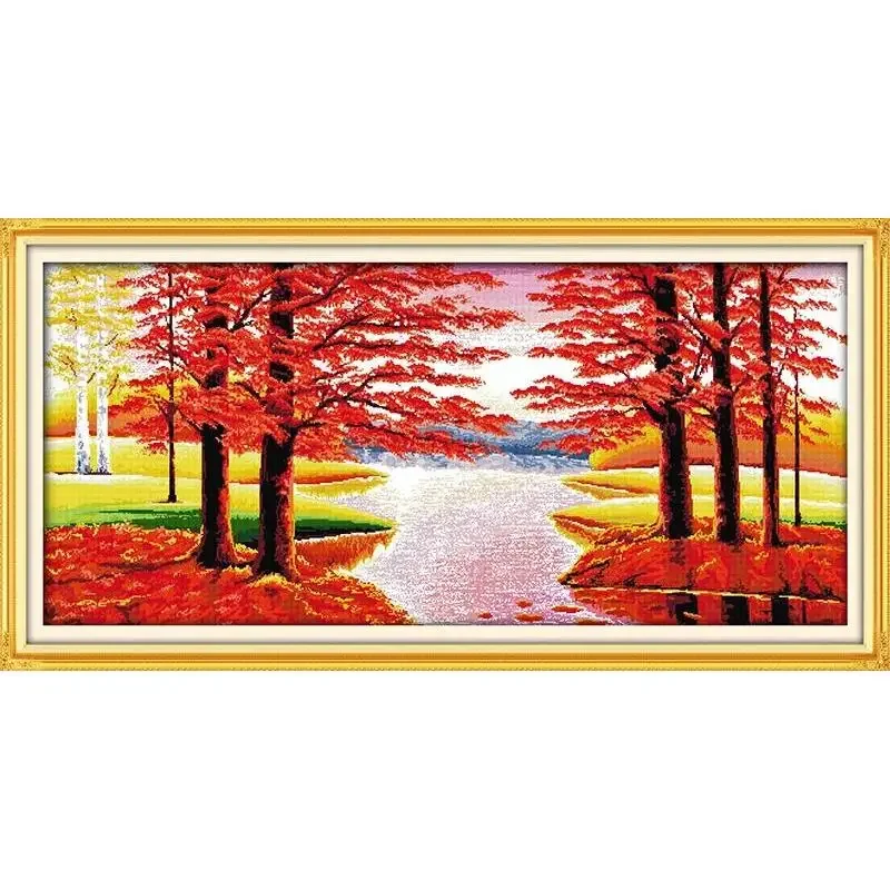 Joy Sunday News Printed Cross Stitch Kit ,  Easy Pattern with Aida and DMC Threads,  Stamped Fabric Embroidery Set- Maples Bring