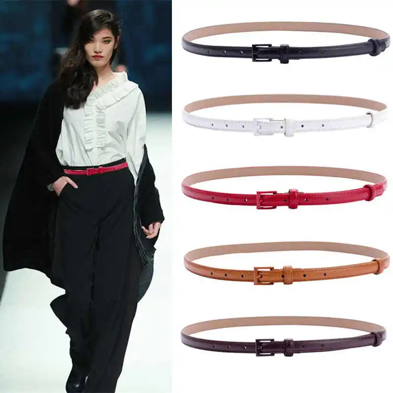 

New Women's Belt with Spray paint Pin Buckle waistbband Ladies Cowhide Belts Fashion knotted Belt Woman Thin Skinny Waist Strap