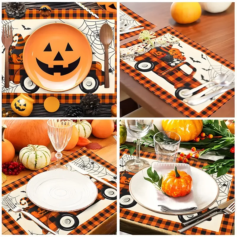

Halloween Jack Pumpkin Ghost Placemats Linen Print Tableware Mat Kitchen Wooden Dinning Table Mat Bowl Coffee Cup Pad Decoration