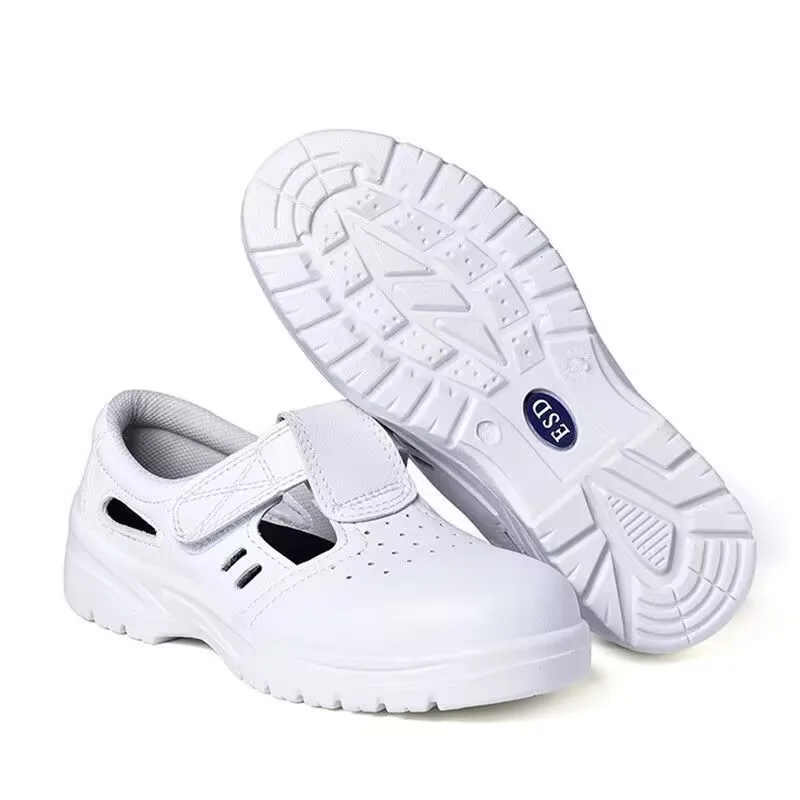 big size mens casual white safety shoes soft leather steel toe caps work sandals summer breathable worker security boots protect