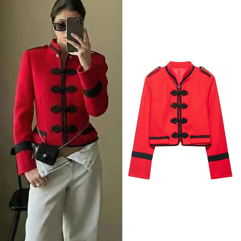 Chaqueta de Mujer con Hombreras, Nueva Colección Primavera 2026, Cuello Alto, Manga Larga, Estilo Chic