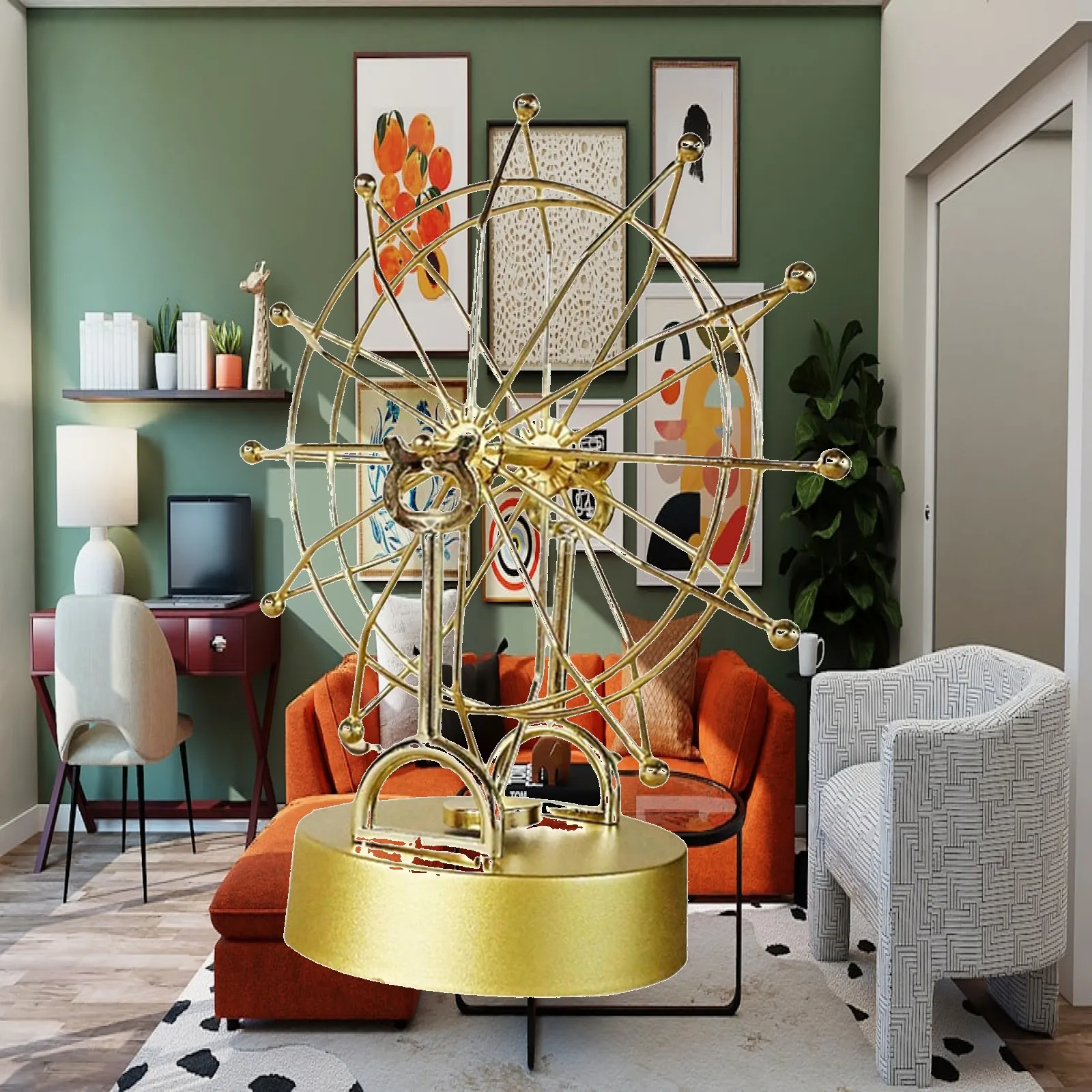 Decorative Metal Ferris Wheel Statue Rotating Physics Science Toy for Bedroom Office Children Gift