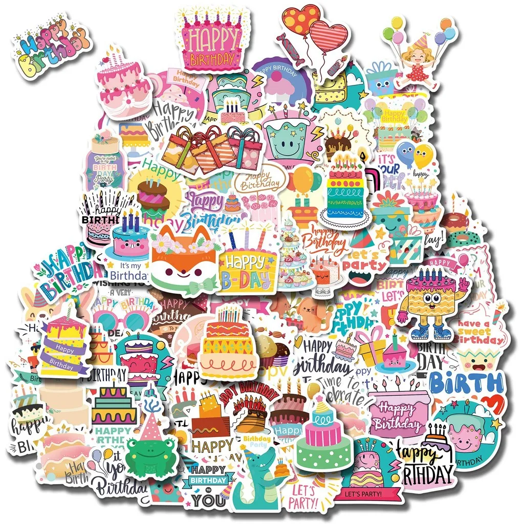 50/100Pcs Cartoon Hand Drawn Birthday Stickers for DIY Gift Wrapping & Party Decoration Giajar Sticker Store