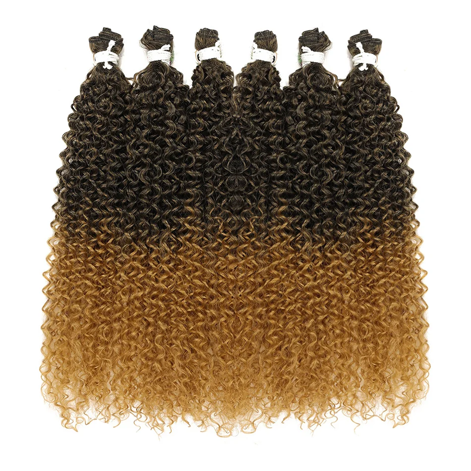 BOL Synthetische verworrene lockige Haarverlängerungen, lange Jerry-Lockenbündel, Ombre-Blond, gefälschtes Häkelhaar für Frauen, hitzebeständige Wellen
