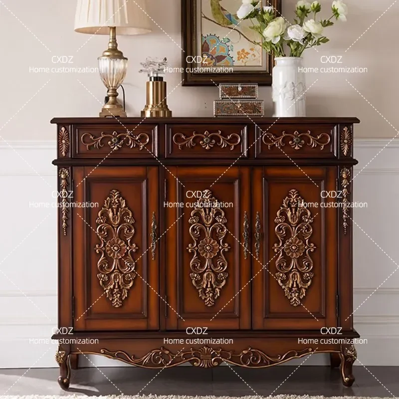 Solid Wood Shoe Cabinet for Entryway Hall Adjustable Baffle Storage Locker American Style Entrance Door Organizer Disassembly