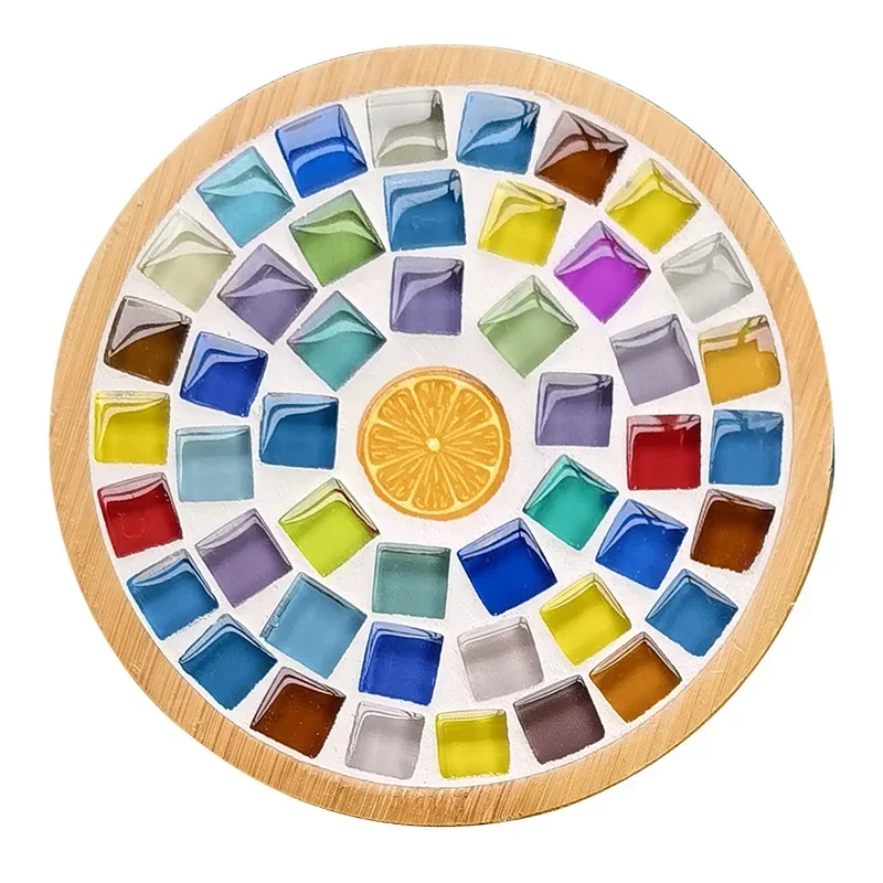 Handmade DIY Mosaic Cup Mat Bottom Bamboo Pad Heart Square Coaster Parent-Child Early Education Free Creation Handicraft Toys