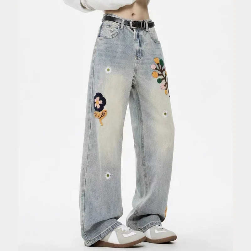 

Свободные эластичные джинсы унисекс, повседневные универсальные длинные брюки High Street