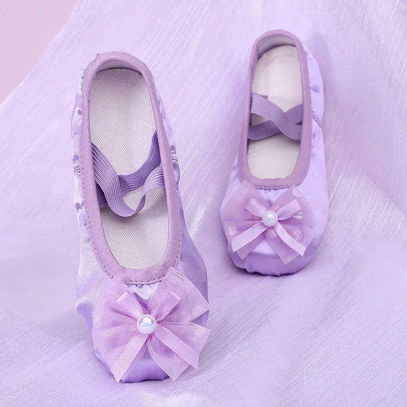 

Dance wear Girl ballet shoes bow pearl ballet core Line dance boots ballet shoes girl For dancing standard woman dance shoes