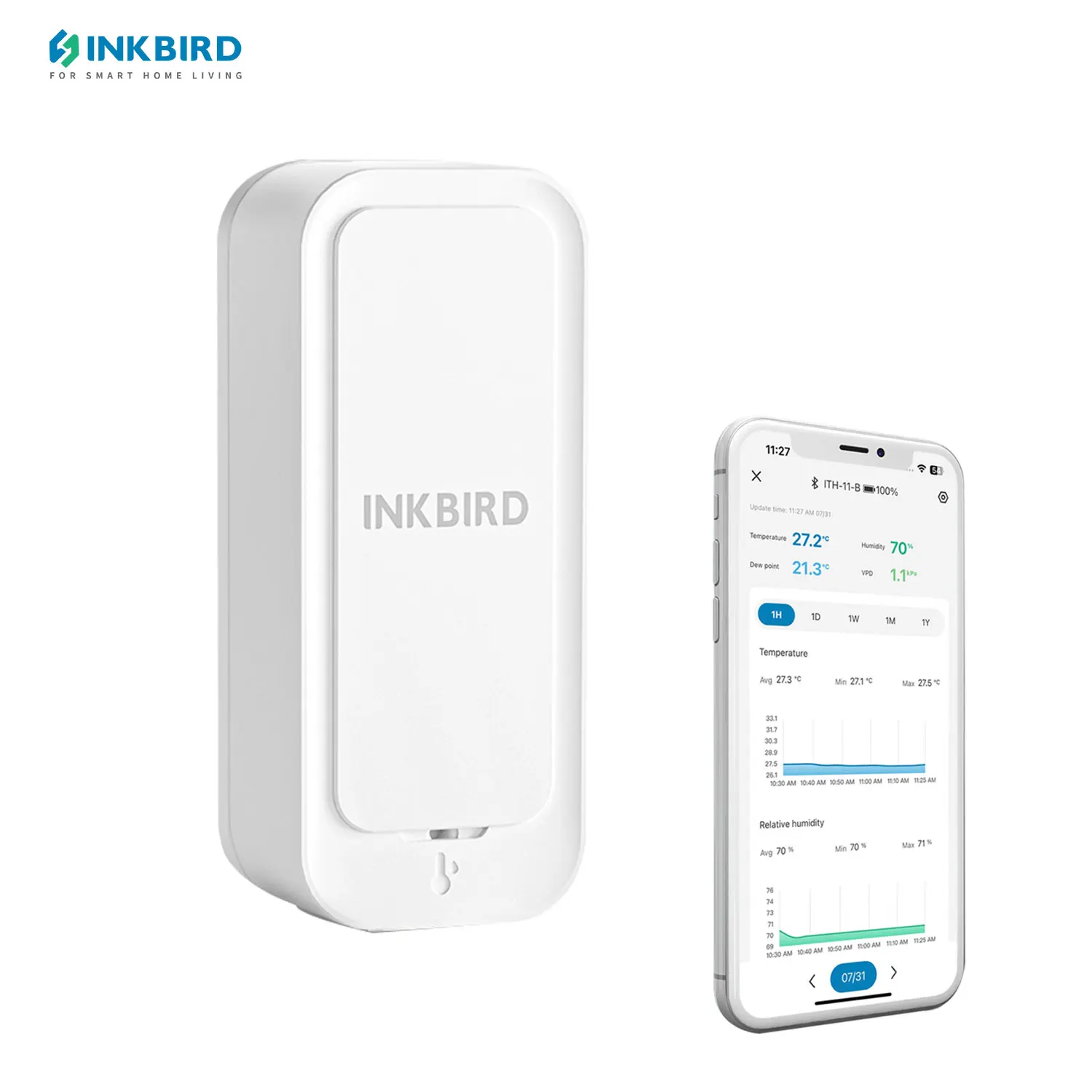 Sensor de Temperatura e Umidade Atualização Bluetooth 5.0 Termômetro Controlado Inteligente Higrômetro para Casa Interior e Escritório Inkbird-ith11-b