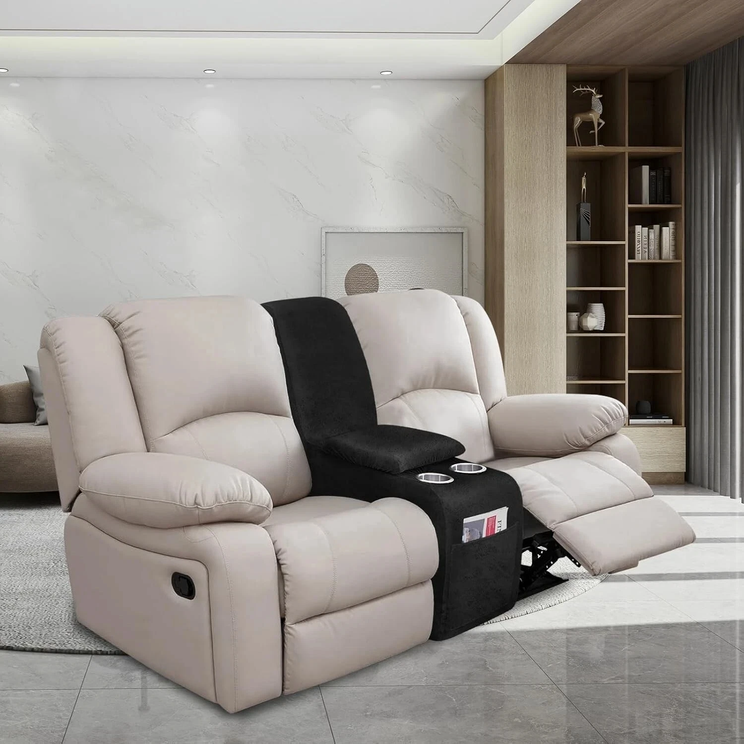 Velvet Sectional Recliner Console Cover Stretch 2-Piece Additional Reclining Middle Console With Holder Armrest Corner Slipcover