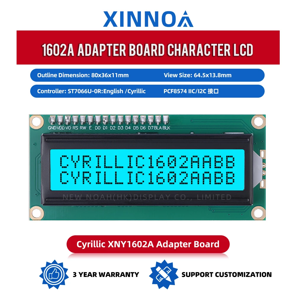 Cyrillic Ice Blue Film Black Letters 1602A IIC Adapter Board COB LCD Module 16 Pin Original ST7066U Chip Character LCD Screen