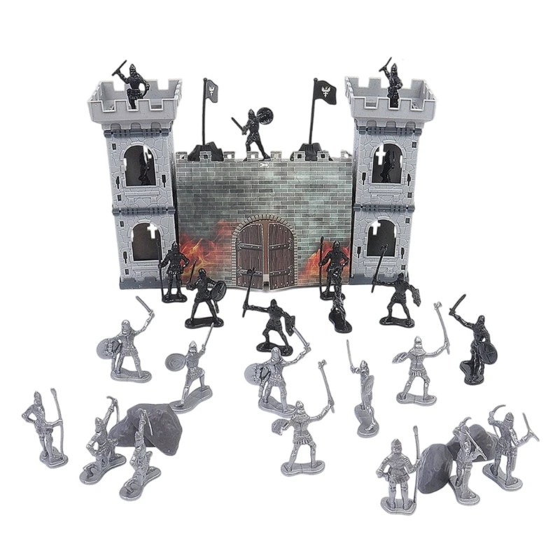 55-Piece Medieval Soldier Playset with Fortified and Battle Components, a Press-Design Building Set Assembled by Hand 15UB
