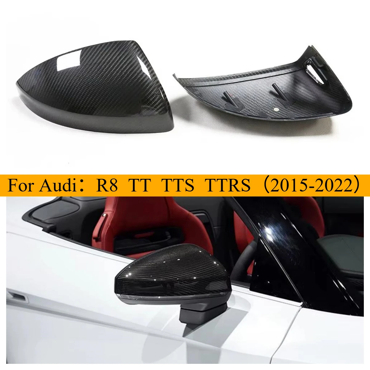

R8 Dry carbon fiber rearview mirror cover for Audi R8 TT TTS TTRS carbon fiber rearview mirror shell replacement type.