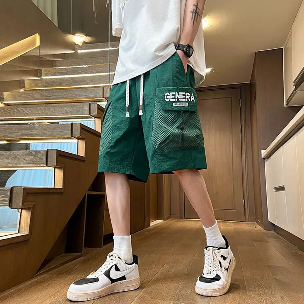 Herren Shorts lässig trend ige 3D-Tasche Cargo-Stil strukturierte Shorts Eis Seide atmungsaktiv schnell trocknen Baggy Sport Shorts Sommer