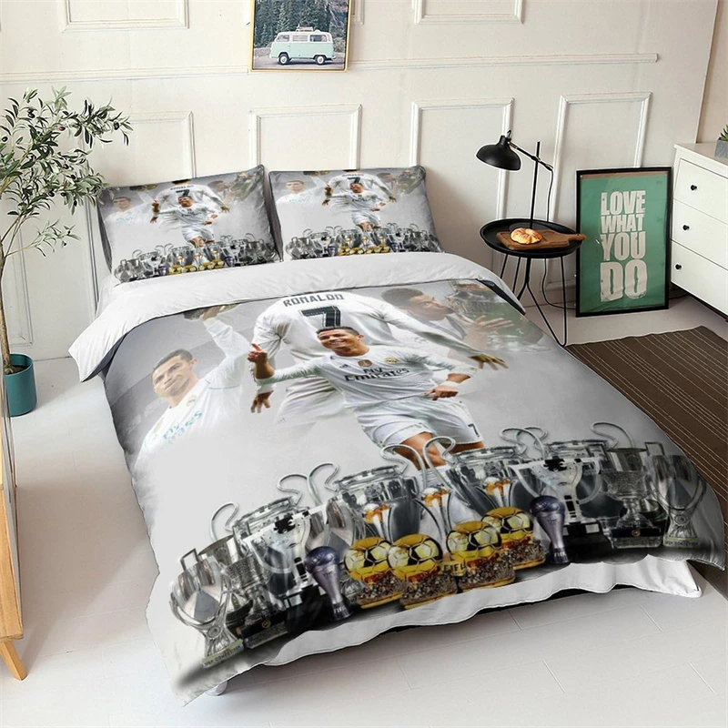 

2/3 Pcs Duvet Cover Set Ronaldo Idol Football Star 3D Printed Quilt Cover For Teens Kids Boys Girls Soft Bed Cover With Zipper