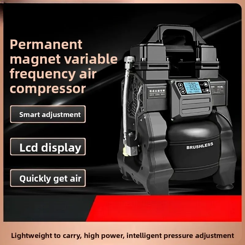 Tiecheng 220V Brushless Inverter Oil-Free Silent Air Compressor–Portable Quiet Air Pump for Woodworking,Spray Painting & Nailing
