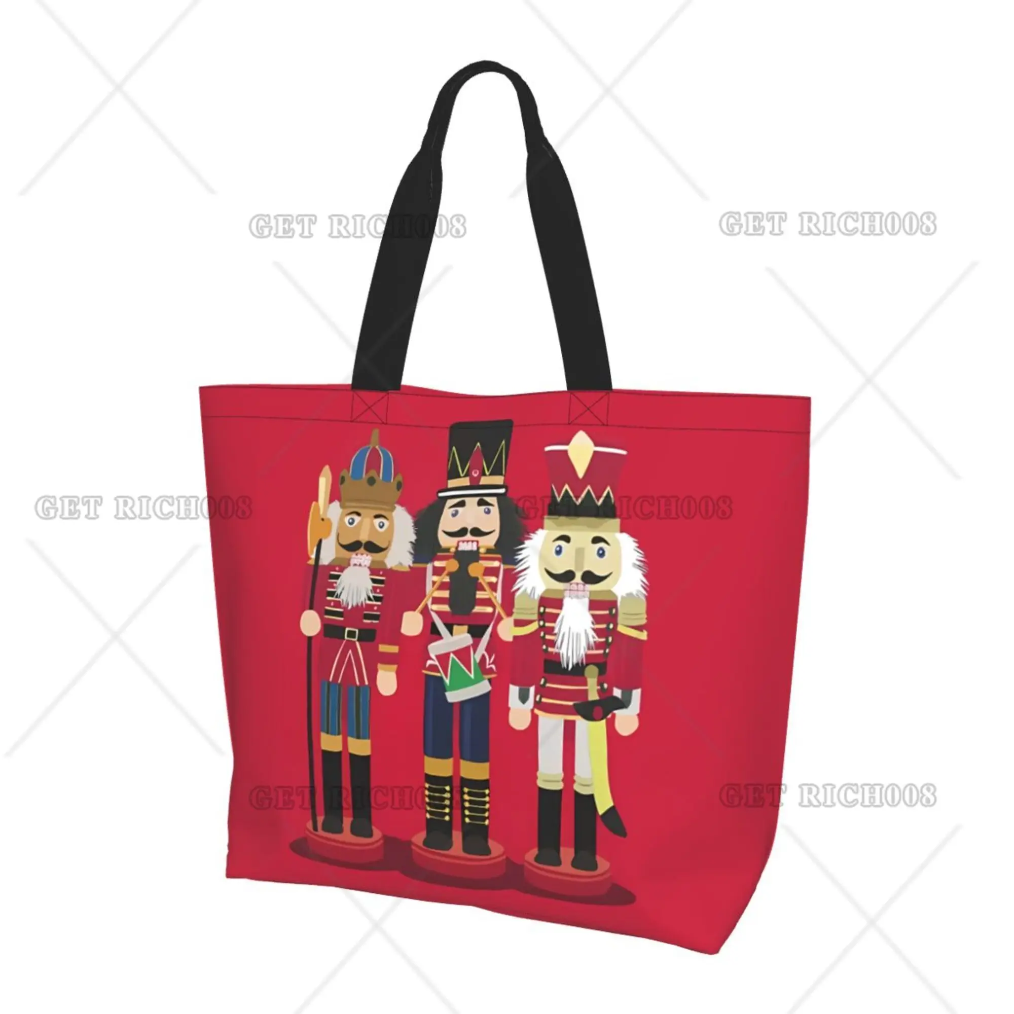 Nutcracker Christmas Solider Shoulder Bag para mulheres, grande, compras, mercearia, sacola, reutilizável, eco, trabalho, vermelho