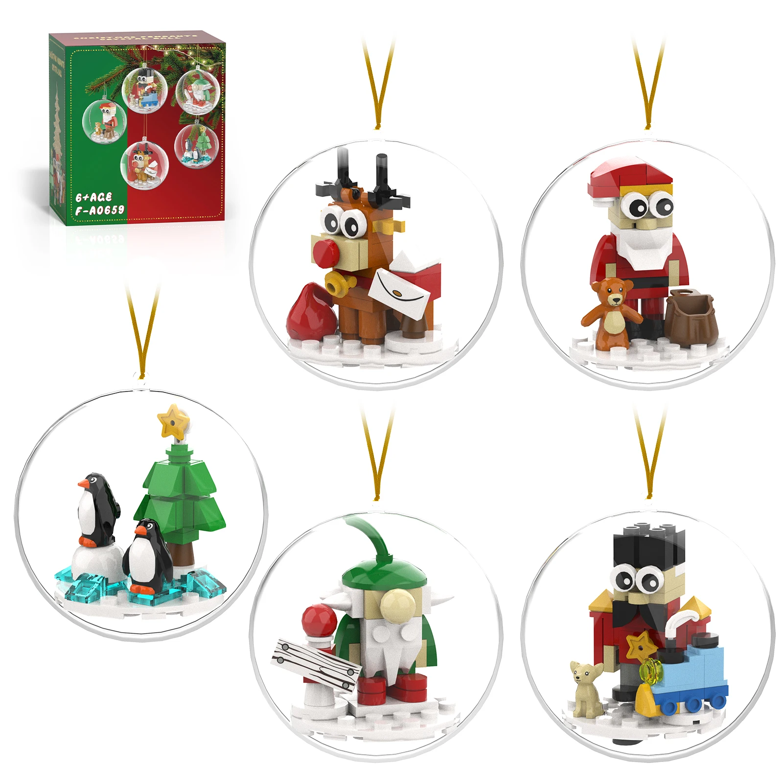 Christmas Tree Ornaments Building Blocks Compatible with Lego Christmas, MOC 2024 Xmas Decorations for Indoor Outdoor 5packs