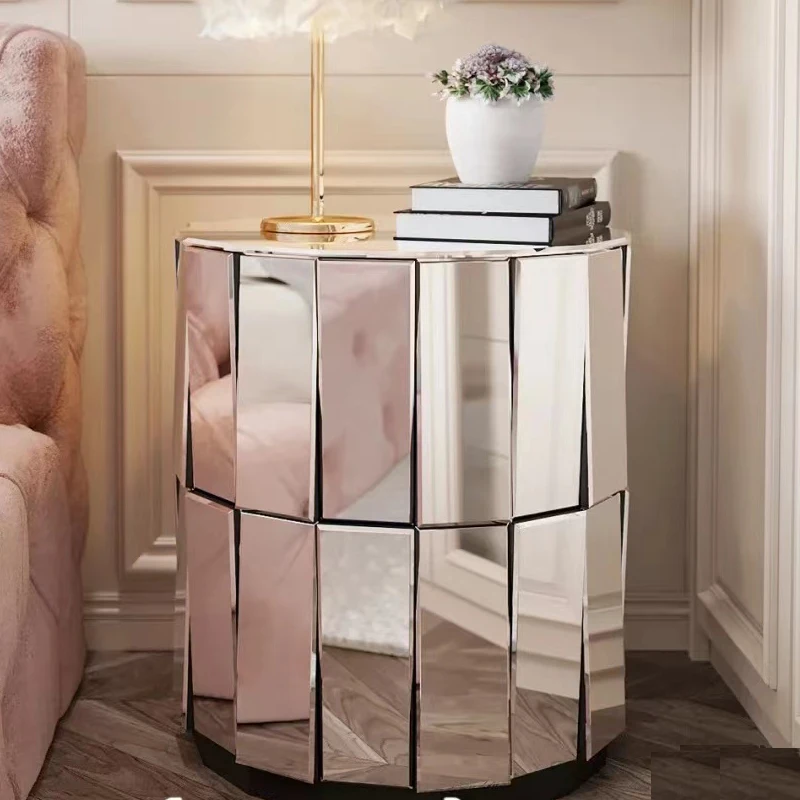 

Modern simple mirror corner few round sofa few bedside table bedroom table