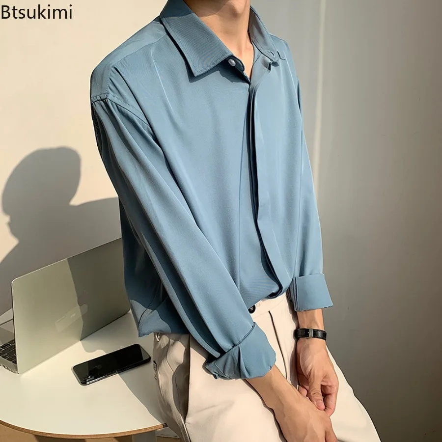 

Spring Autumn Men's Long Sleeve Dress Shirts Trend Korean Loose Non-ironing Business Casual Shirts Elegant High-end Men Clothing