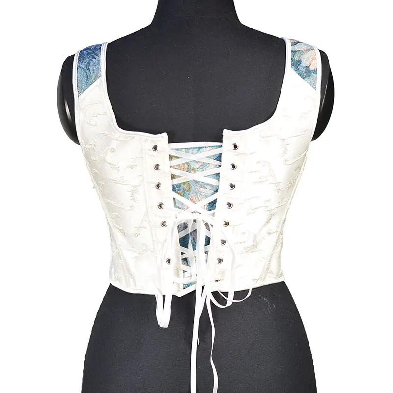 Womens Sexy Retro Embroidery Boned Shoulder Strap Overbust Bustier Top Corset  