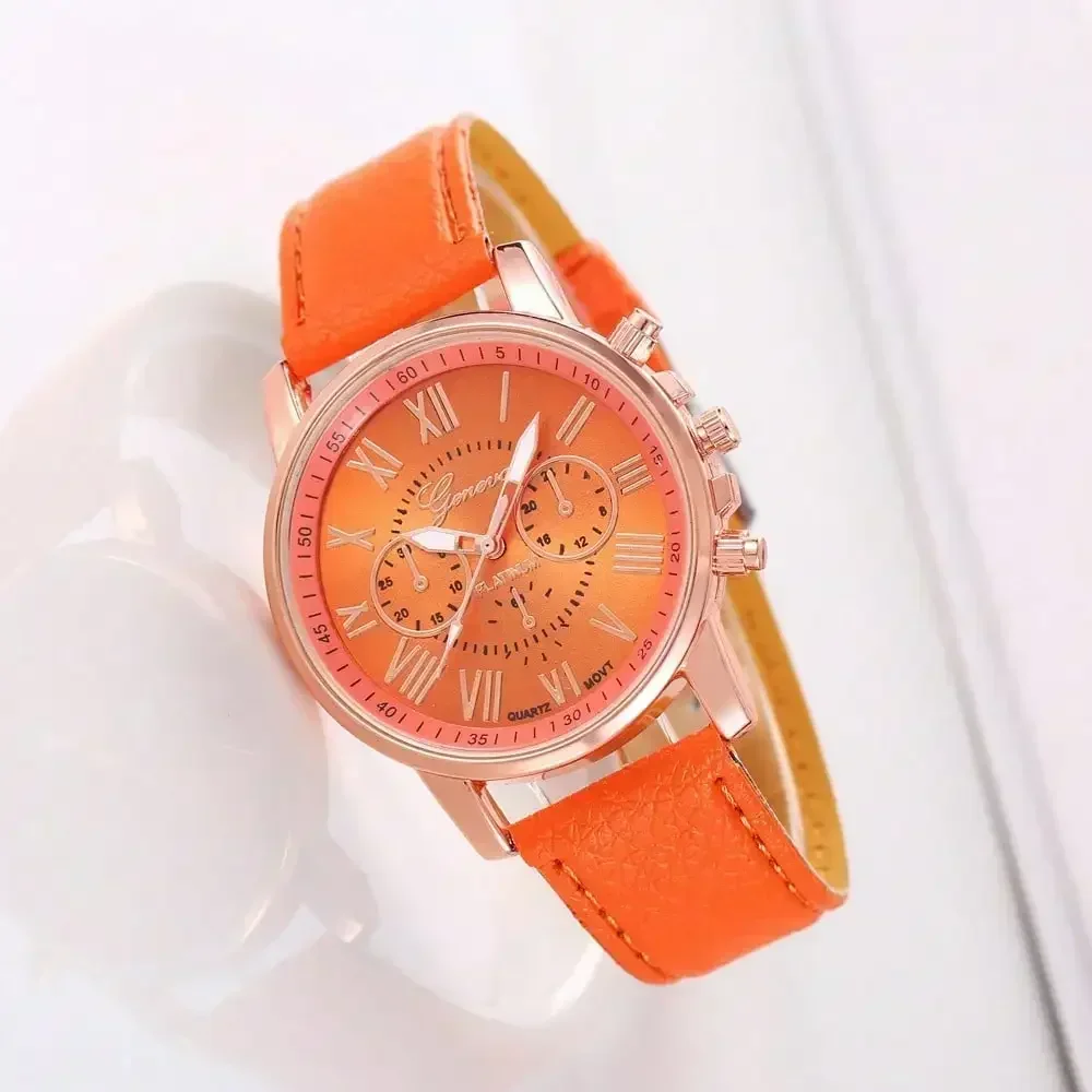 1pc Fashionable Pu Leather Strap Alloy Quartz Wristwatch