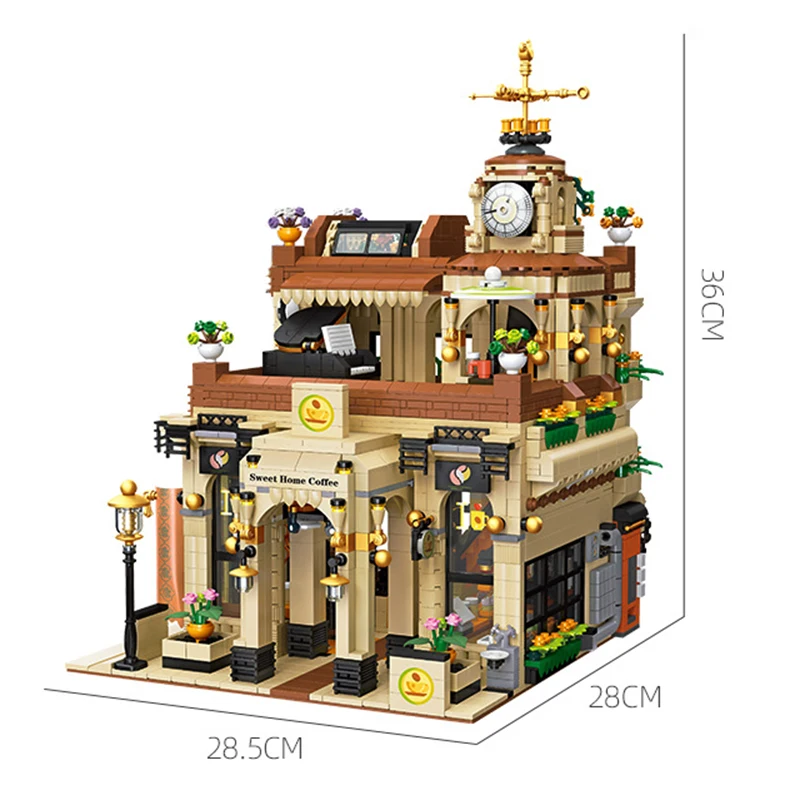 Bloques de construcción en miniatura de cafetería Retro europea MOC 89120, tienda con vista a la calle, arquitectura Modular, Ideas de ladrillos, juguete para regalo DIY para niños y adultos