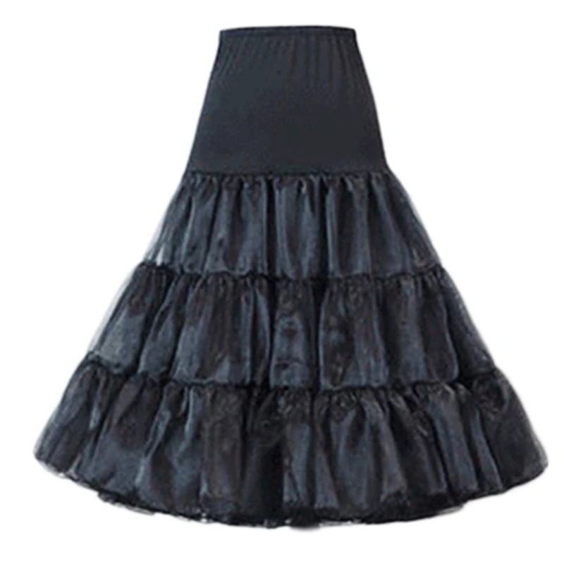 Womens Vintage High Waist Petticoat Skirt Crinoline Shiny Tulle Solid Color Underskirt Midi Long Half Dropshipping