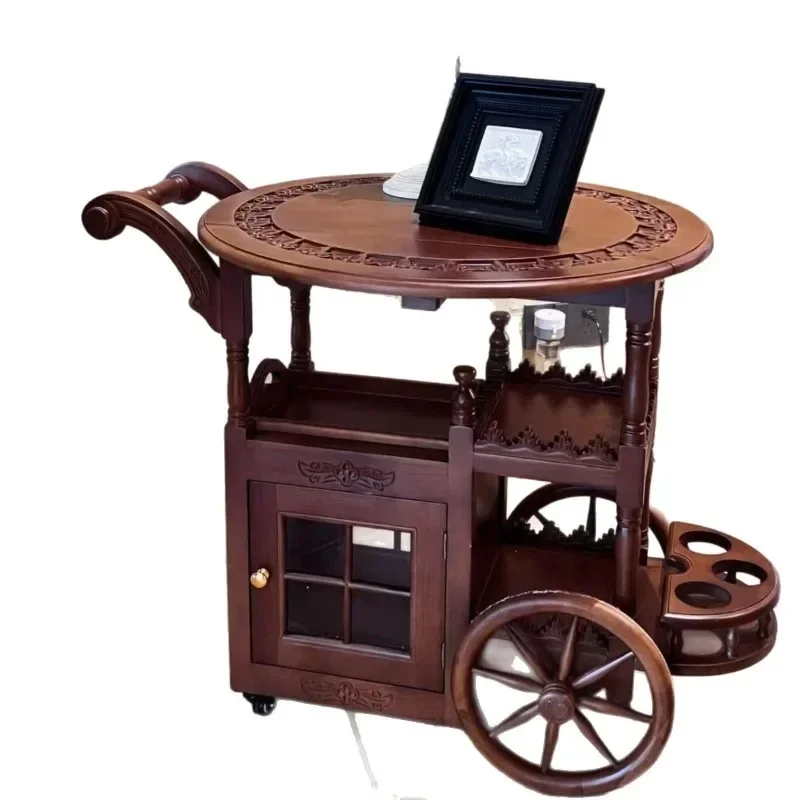 

French medieval style movable small side table, household small tea cart