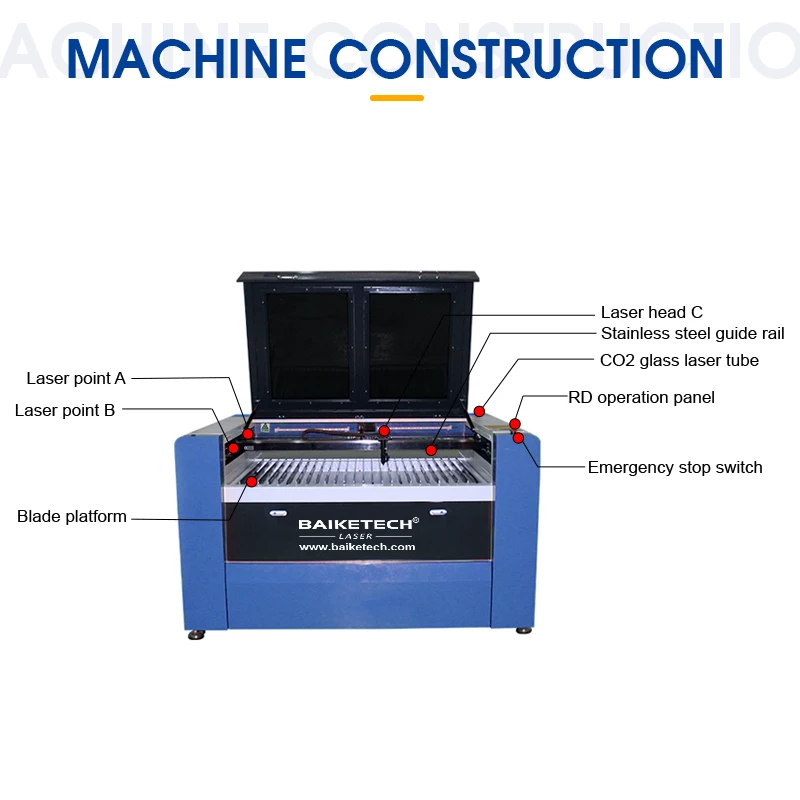 BAIKETECH 1300*900MM CO2 laser engraving machine RUIDA 6445 Control system Ruici laser tube mingyu laser power.